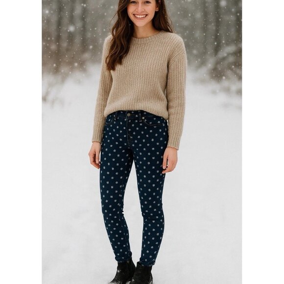 Ann Taylor Skinny Ankle Jeans 4 27x27 Navy Snowflake Print Modern Fit Stretch - Picture 1 of 9